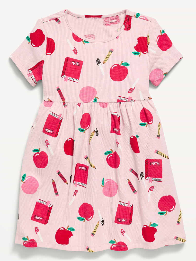 old navy toddler dresses Printed Short-Sleeve Ribbed Dress for Girls Girls' Party Dresses | REIN:Track 5 Art Tunic Black square neckline short flutter