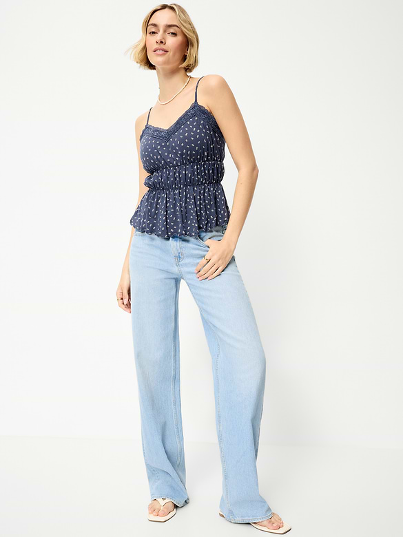 Lace-Trim Smocked-Waist Tank Top