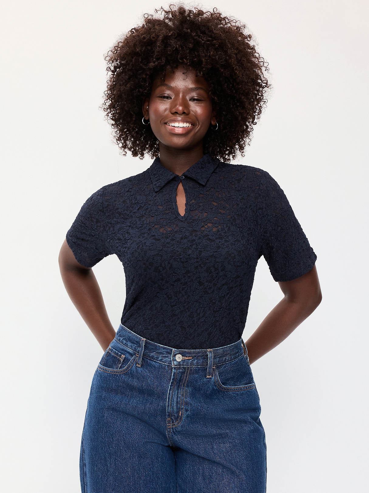 Lace Keyhole Polo Top | Old Navy