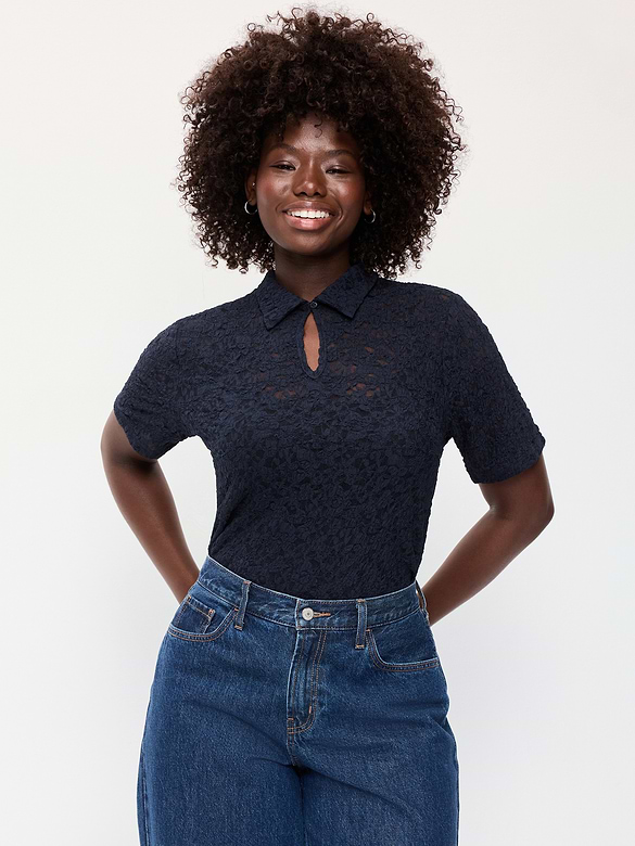 Lace Keyhole Polo Top