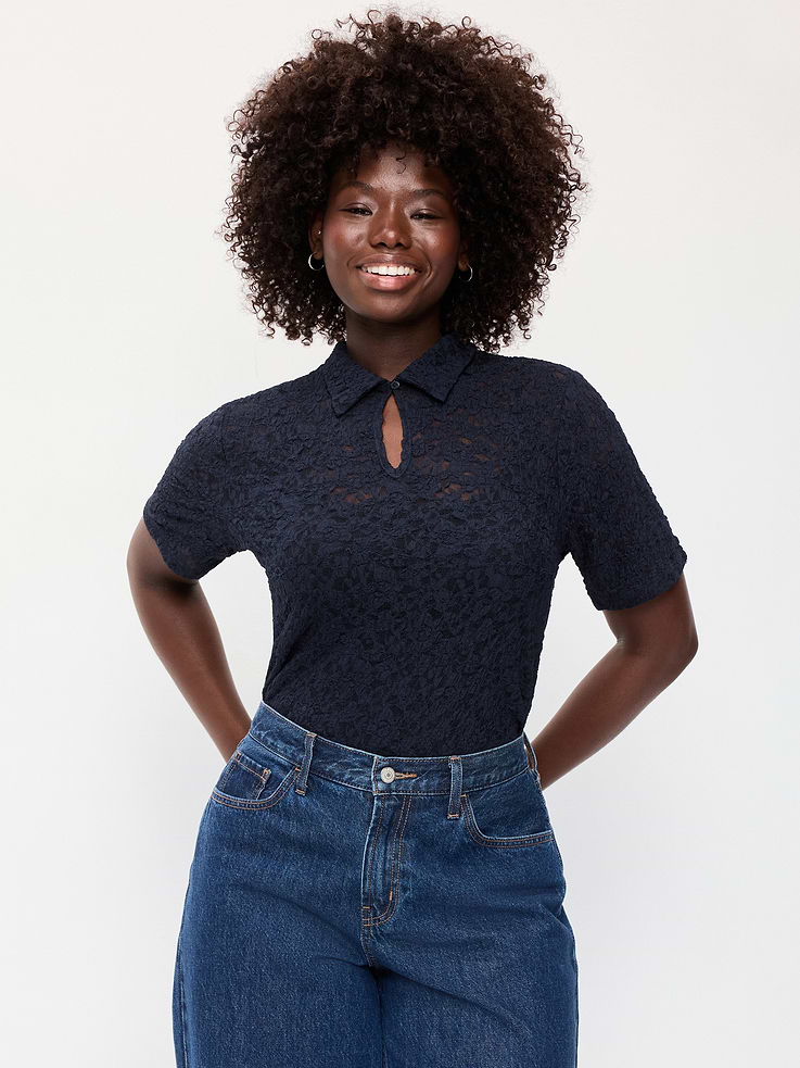 Image number 6 showing, Lace Keyhole Polo Top