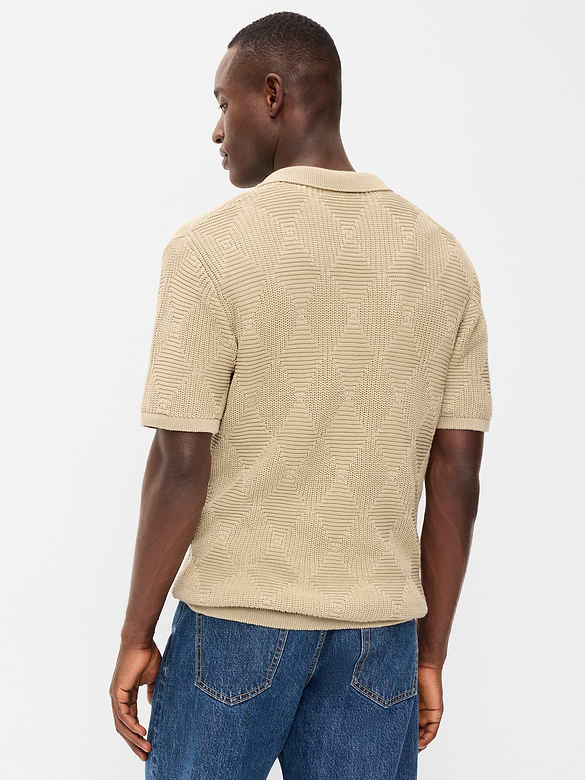 Mixed-Stitch Polo Sweater