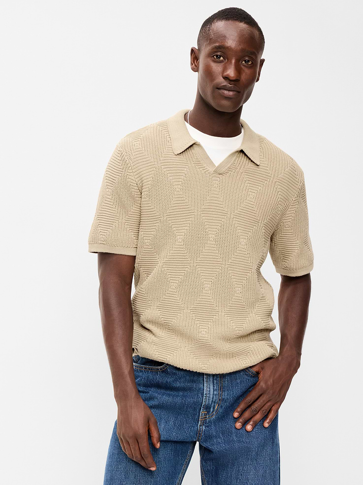 Image number 1 showing, Mixed-Stitch Polo Sweater