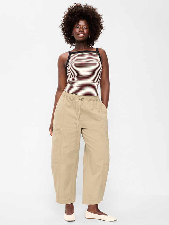 Mid-Rise Barrel-Leg Utility Pants
