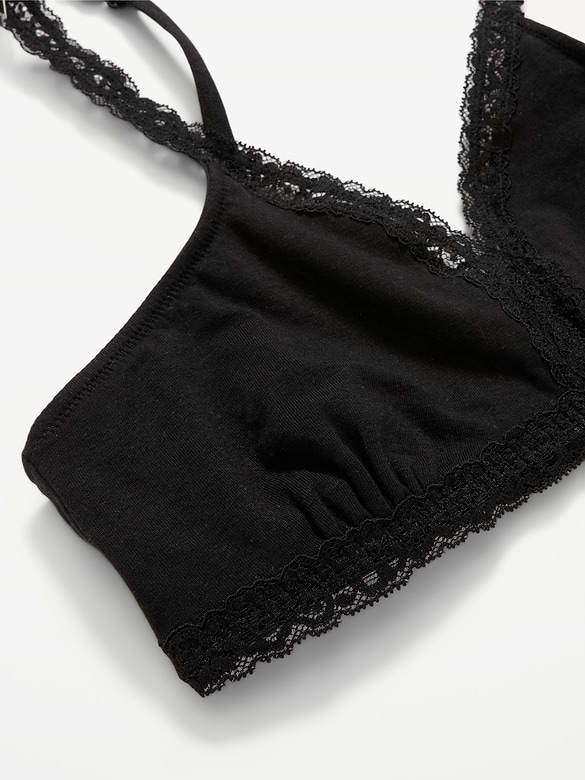 Lace-Trim Cotton Triangle Bralette