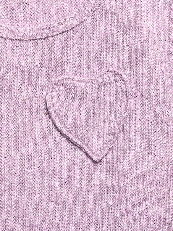 Short-Sleeve Ribbed Heart Pocket Dress for Toddler Girls