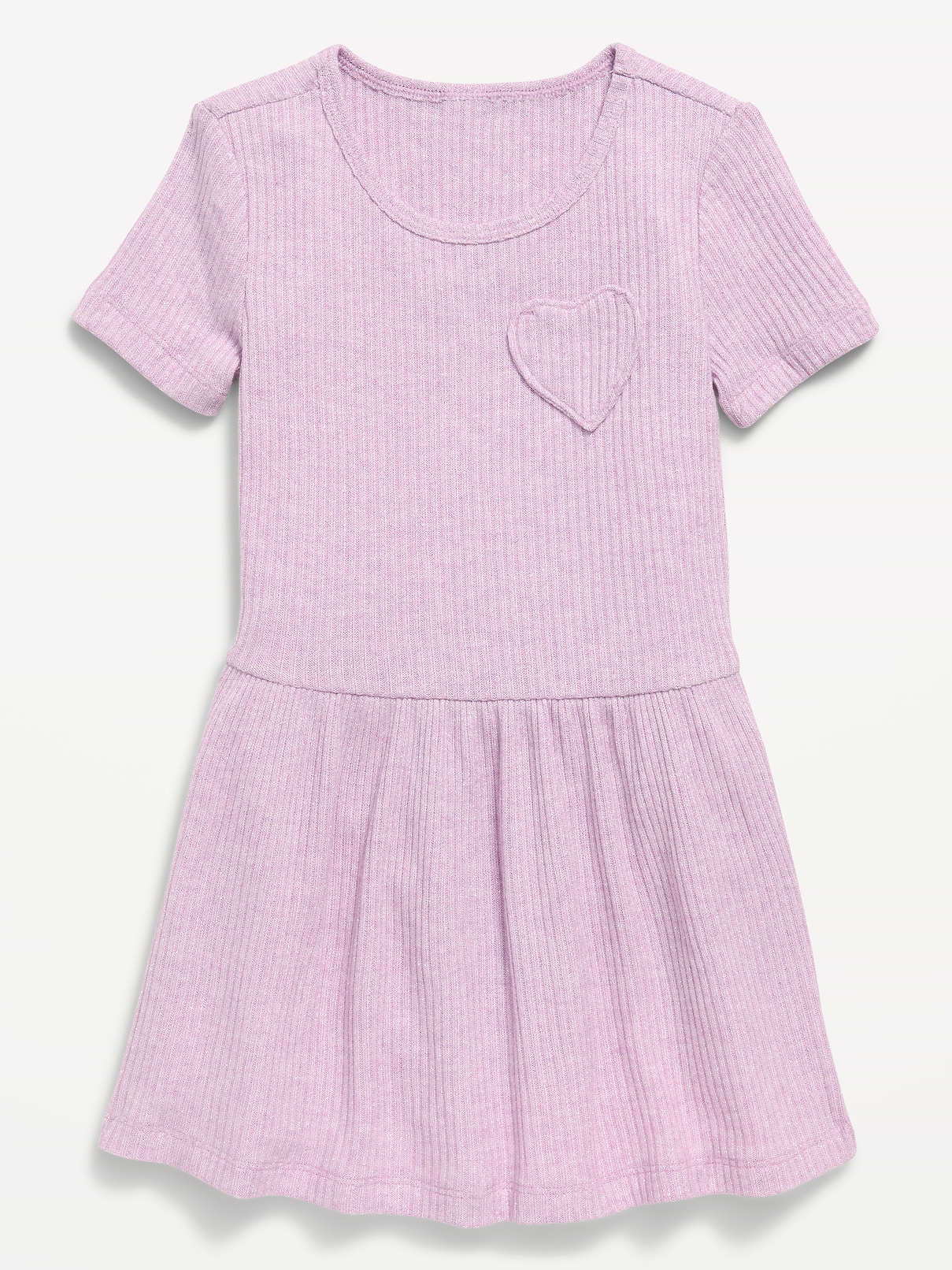 Image number 1 showing, Short-Sleeve Ribbed Heart Pocket Dress for Toddler Girls