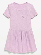 Image number 1 showing, Short-Sleeve Ribbed Heart Pocket Dress for Toddler Girls