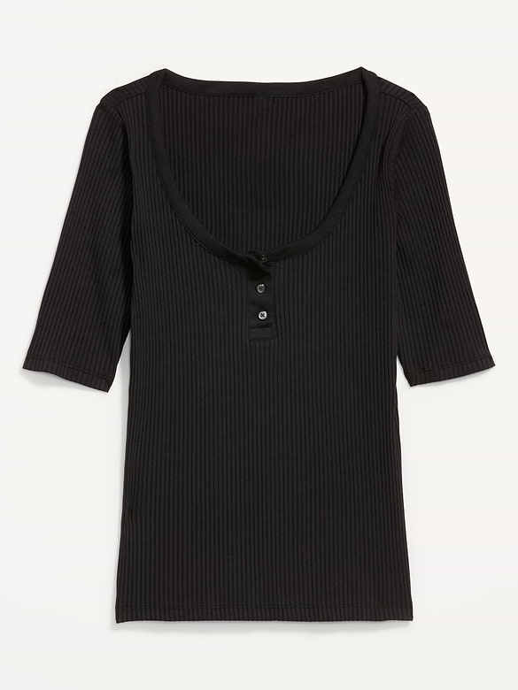 Scoop-Neck Fitted Henley Top