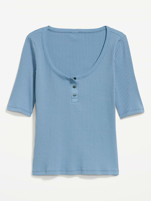 Scoop-Neck Fitted Henley Top