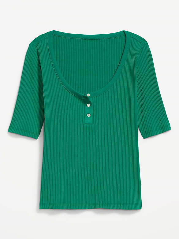 Scoop-Neck Fitted Henley Top