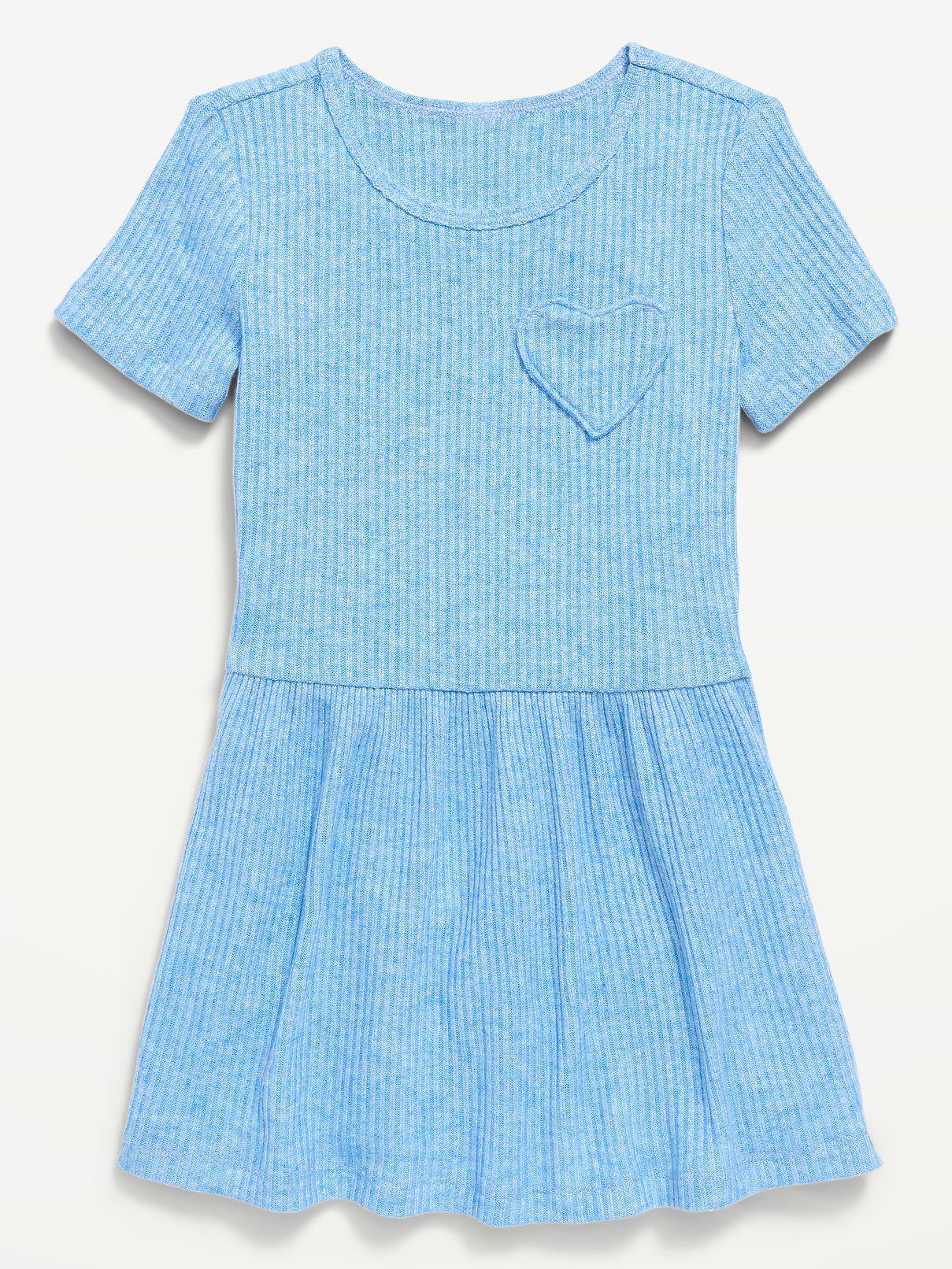 Image number 1 showing, Short-Sleeve Ribbed Heart Pocket Dress for Toddler Girls
