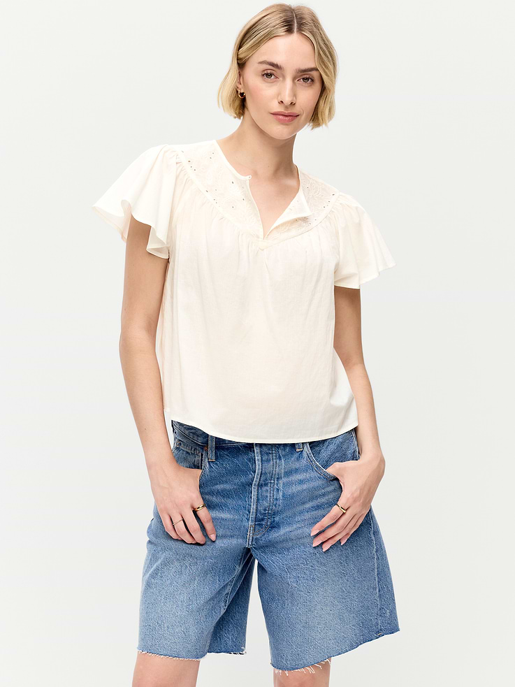 Image number 1 showing, Short-Sleeve Embroidered Trousseau Top