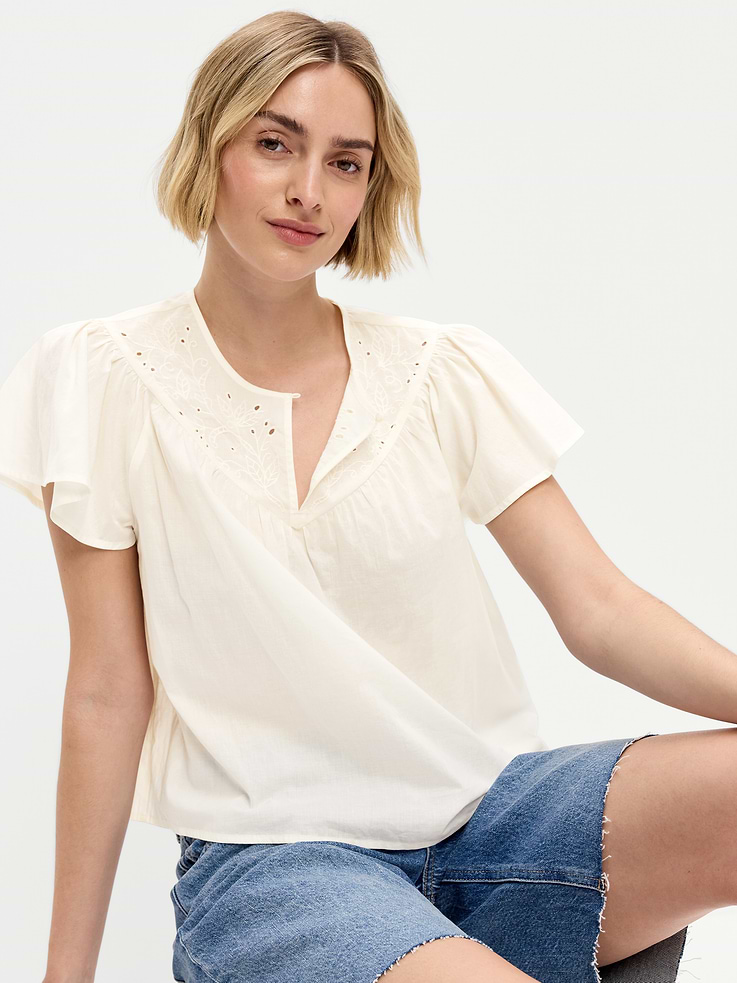 Image number 3 showing, Short-Sleeve Embroidered Trousseau Top
