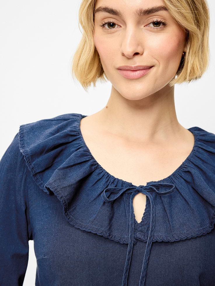 Image number 4 showing, Long-Sleeve Ruffle Tie-Neck Top