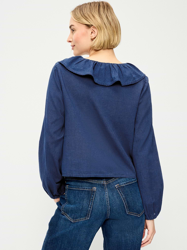 Image number 2 showing, Long-Sleeve Ruffle Tie-Neck Top