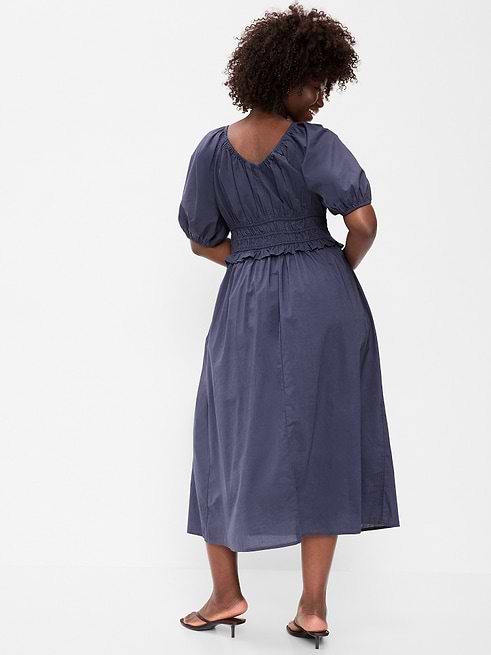 navy blue midi dress with sleeves Caroline ends at a slightly ruffled midi hem Virlen Women's Long Sleeve Printed