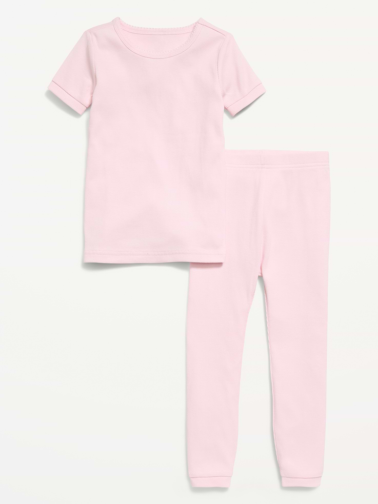 Image 1 of 2, rib-knit crew neck, short sleeves, matching pajama pants, elasticized waistband, rib-knit cuffs, Product #910578