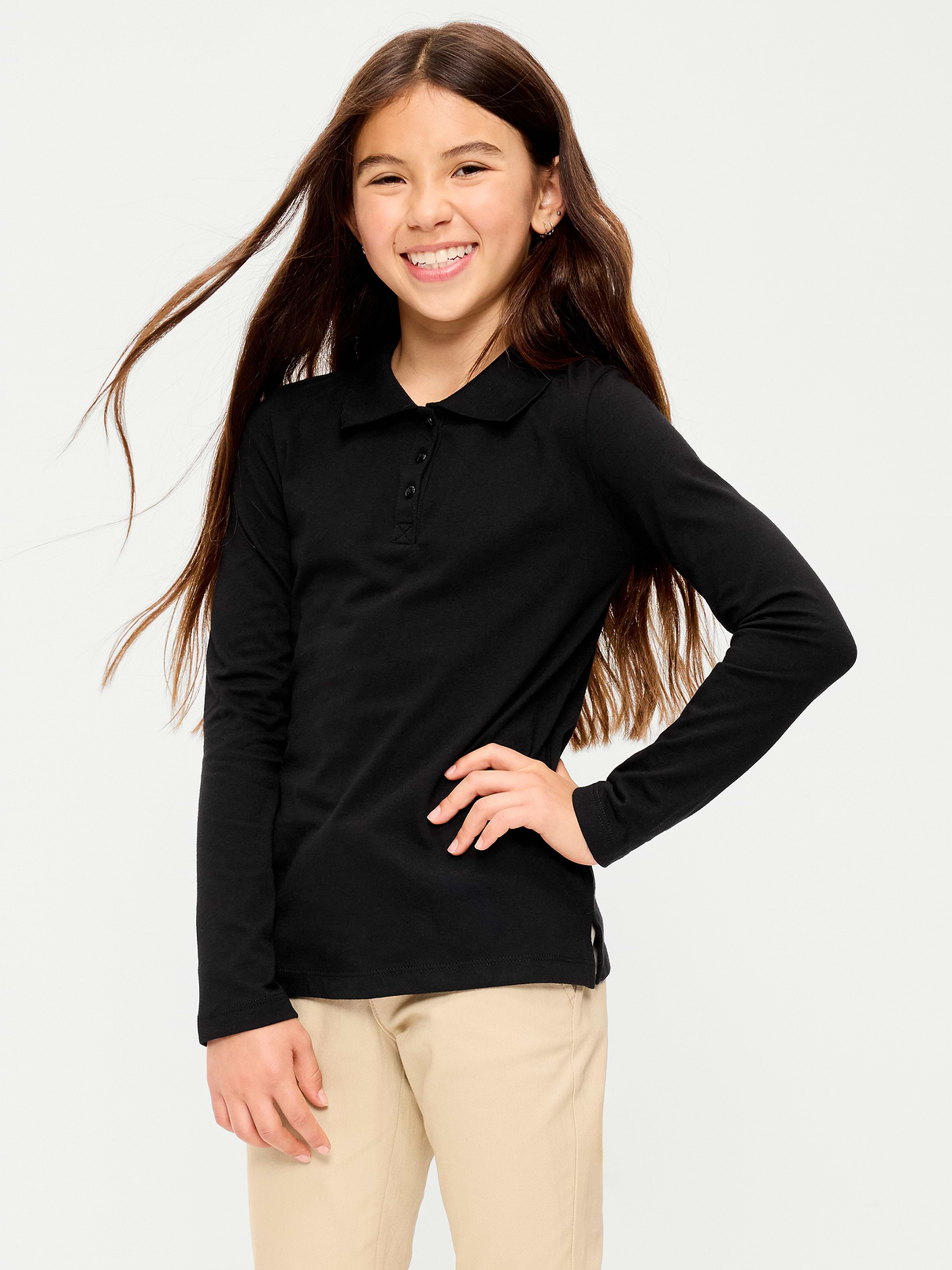Image number 1 showing, School Uniform Jersey-Knit Polo Shirt for Girls