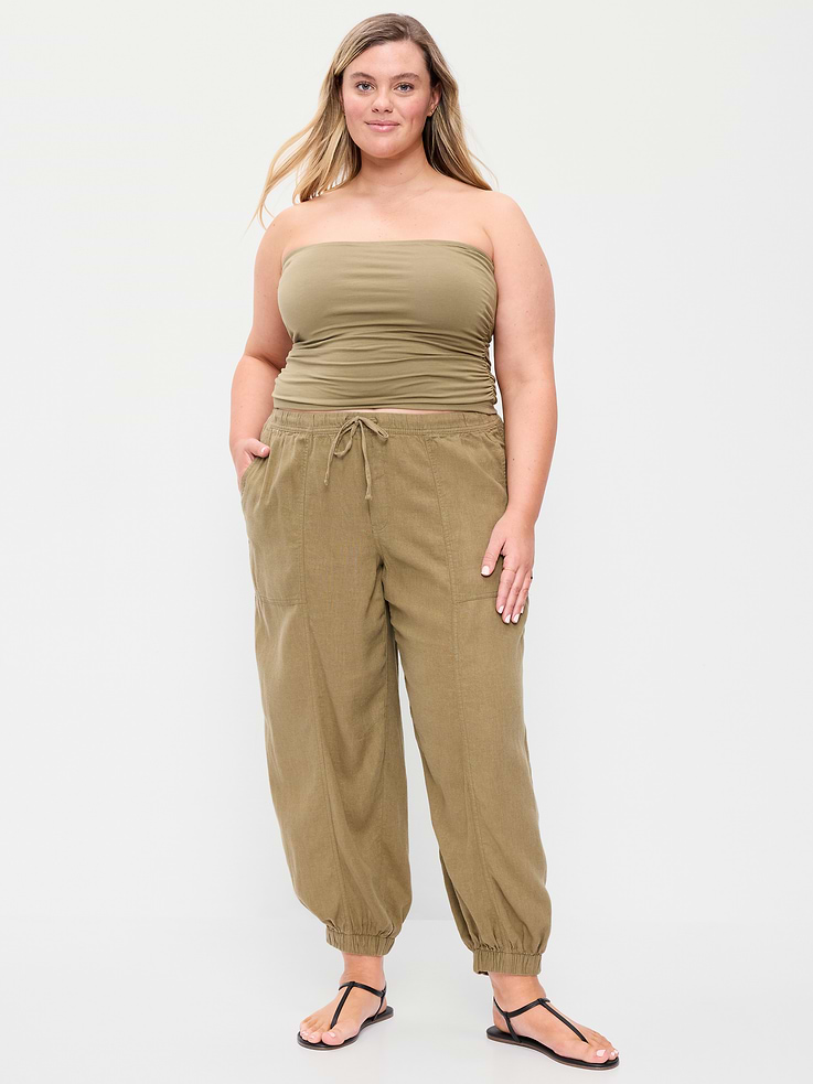 Image number 8 showing, Mid-Rise Linen-Blend Cinched-Ankle Pants