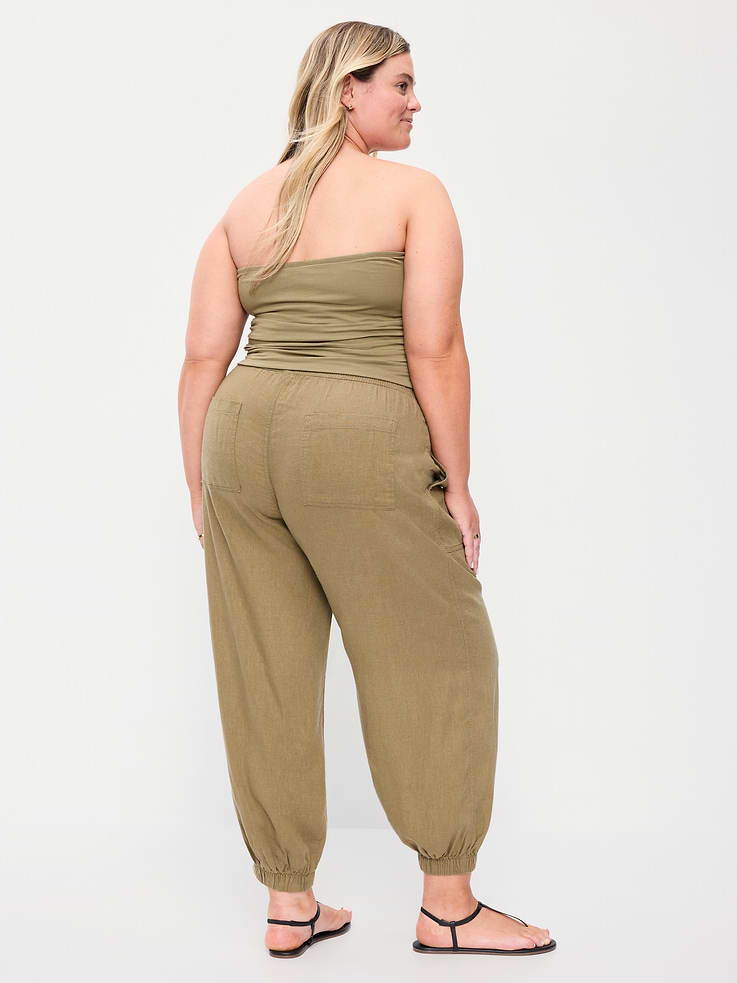 Image number 9 showing, Mid-Rise Linen-Blend Cinched-Ankle Pants