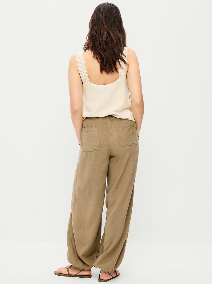 Image number 7 showing, Mid-Rise Linen-Blend Cinched-Ankle Pants