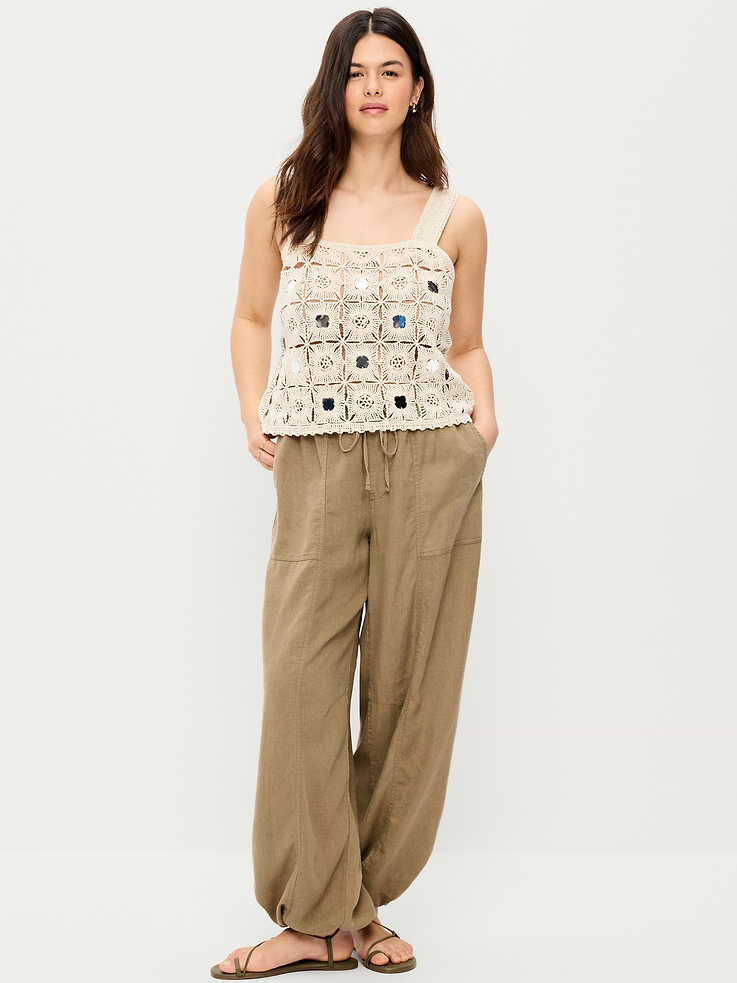 Image number 6 showing, Mid-Rise Linen-Blend Cinched-Ankle Pants