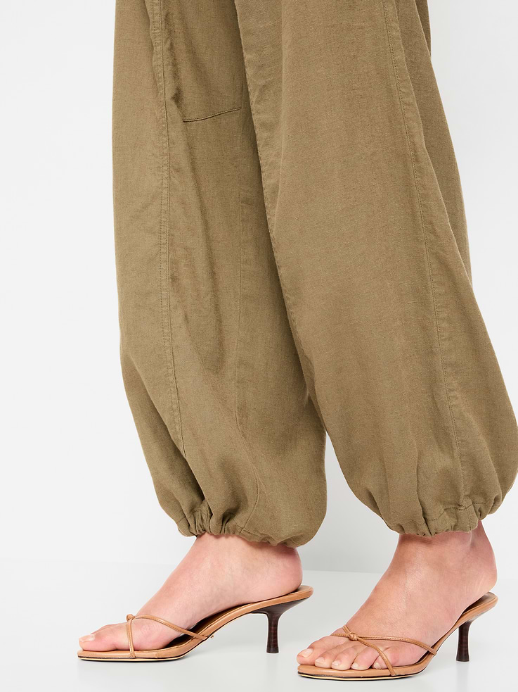 Image number 4 showing, Mid-Rise Linen-Blend Cinched-Ankle Pants