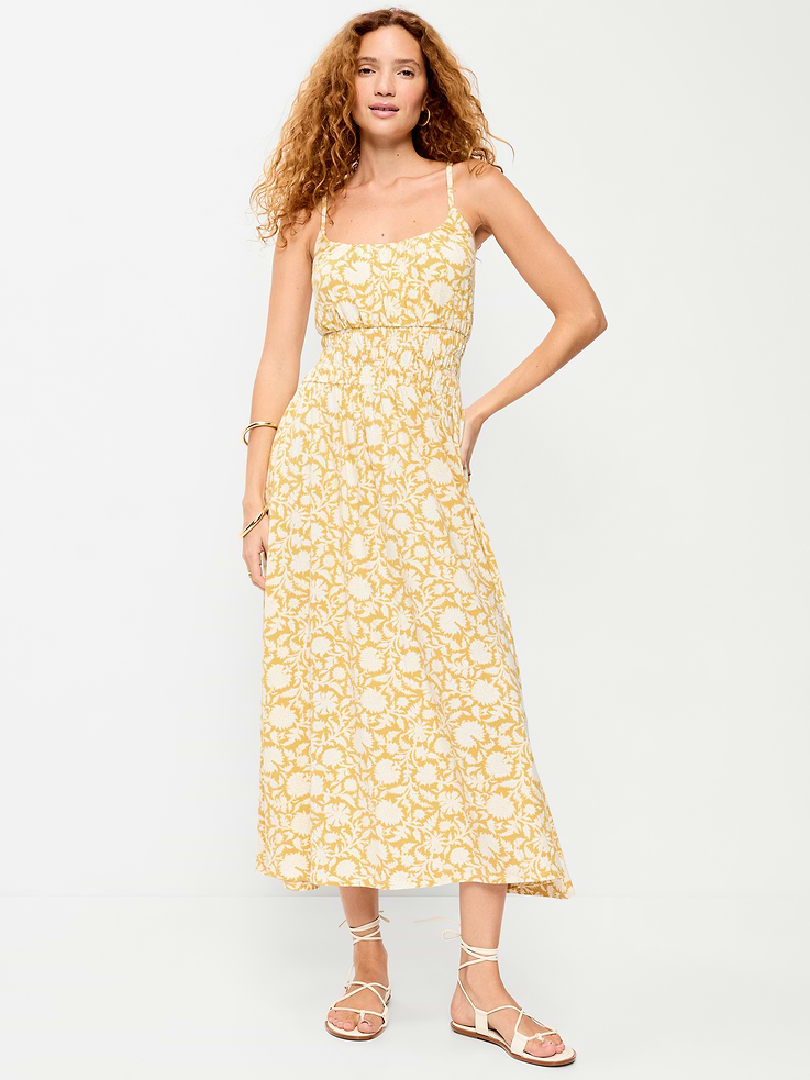 Image number 1 showing, Fit & Flare Jersey Smocked-Waist Midi Dress