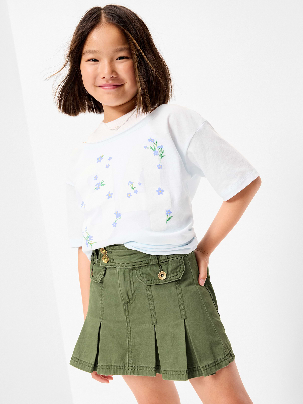 Image number 3 showing, Pleated Utility Twill Skirt for Girls
