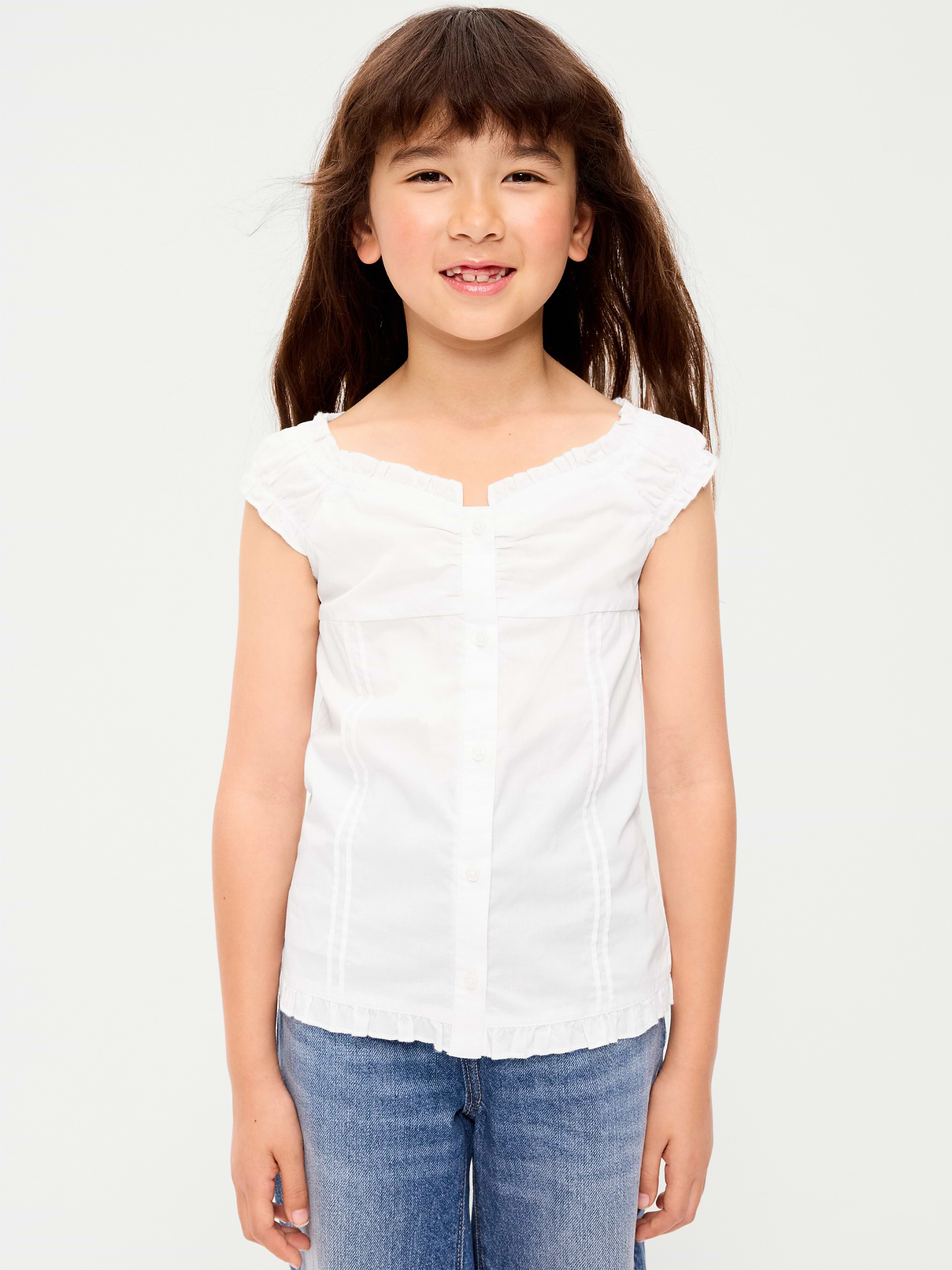 Image number 1 showing, Short-Sleeve Sweetheart-Neck Button-Front Top for Girls