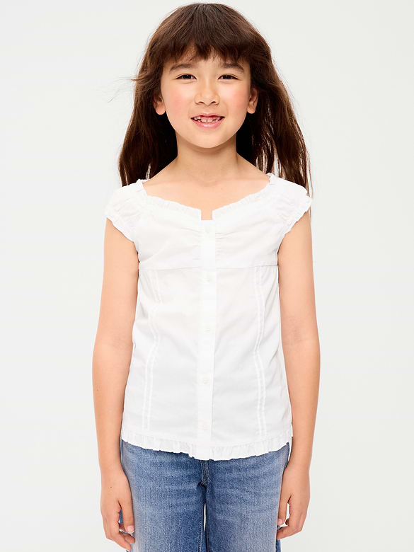 Short-Sleeve Sweetheart-Neck Button-Front Top for Girls