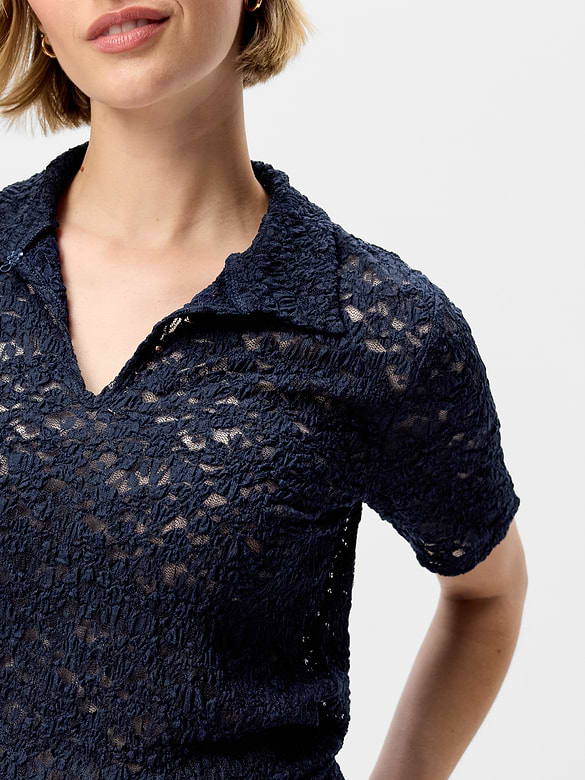Lace Keyhole Polo Top
