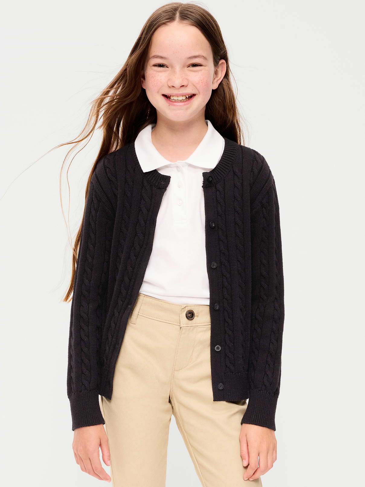Image number 1 showing, Cable-Knit Cardigan Sweater for Girls