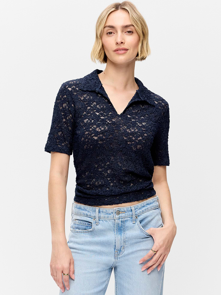 Image number 1 showing, Lace Keyhole Polo Top