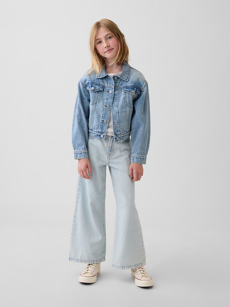 Image number 1 showing, Kids High Rise Stride Wide-Leg Ankle Jeans