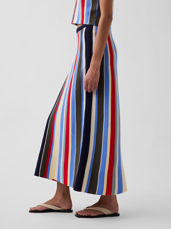 100% Cotton Stripe Easy Maxi Sweater Skirt