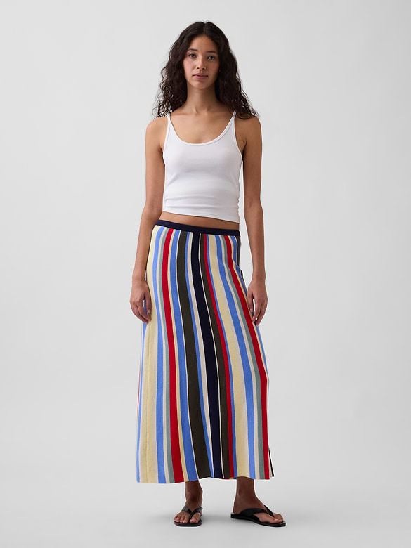 100% Cotton Stripe Easy Maxi Sweater Skirt