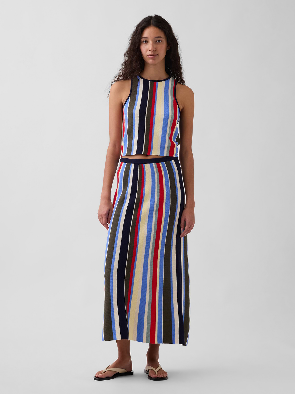 100% Cotton Stripe Sweater Maxi Skirt