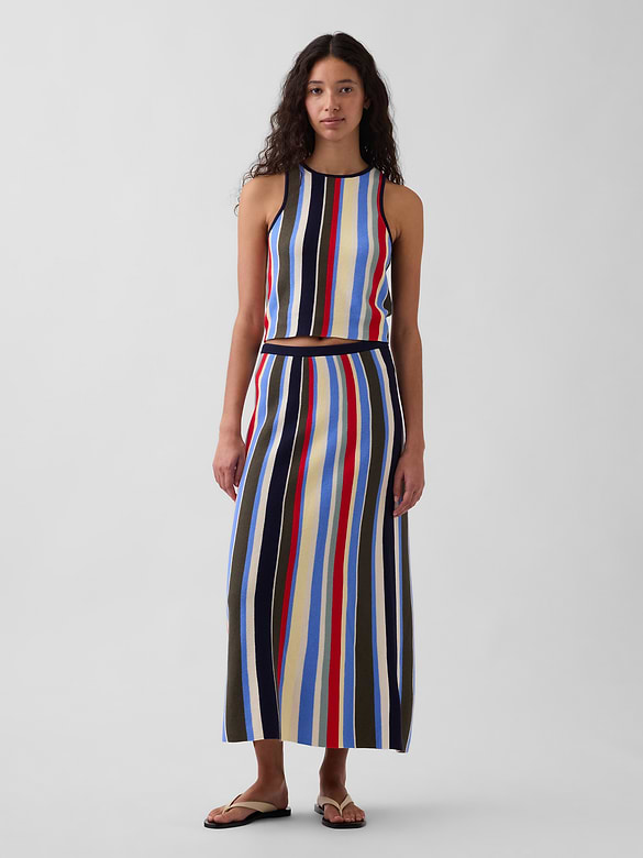 100% Cotton Stripe Easy Maxi Sweater Skirt