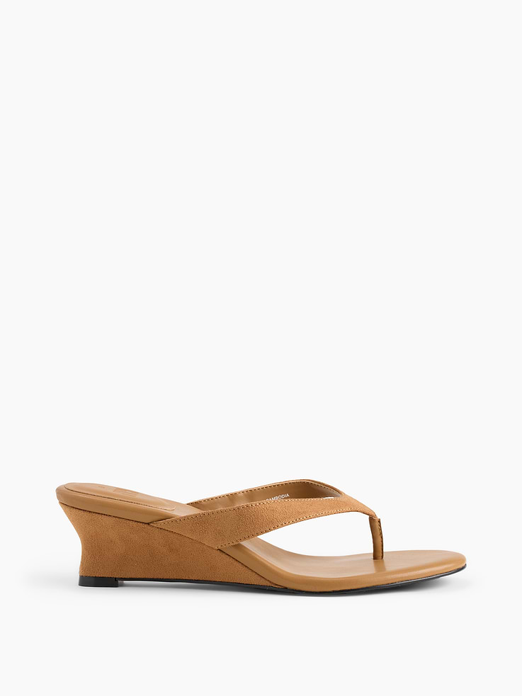 Image number 1 showing, Vegan Leather Wedge Thong Sandals