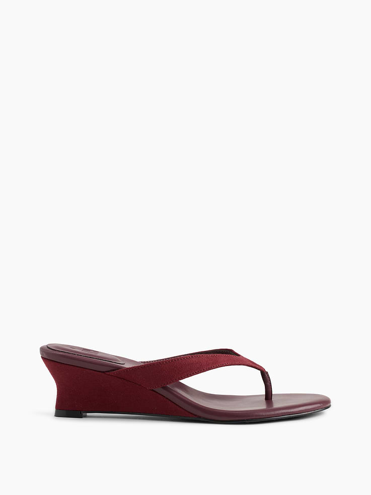 Image number 1 showing, Vegan Leather Wedge Thong Sandals