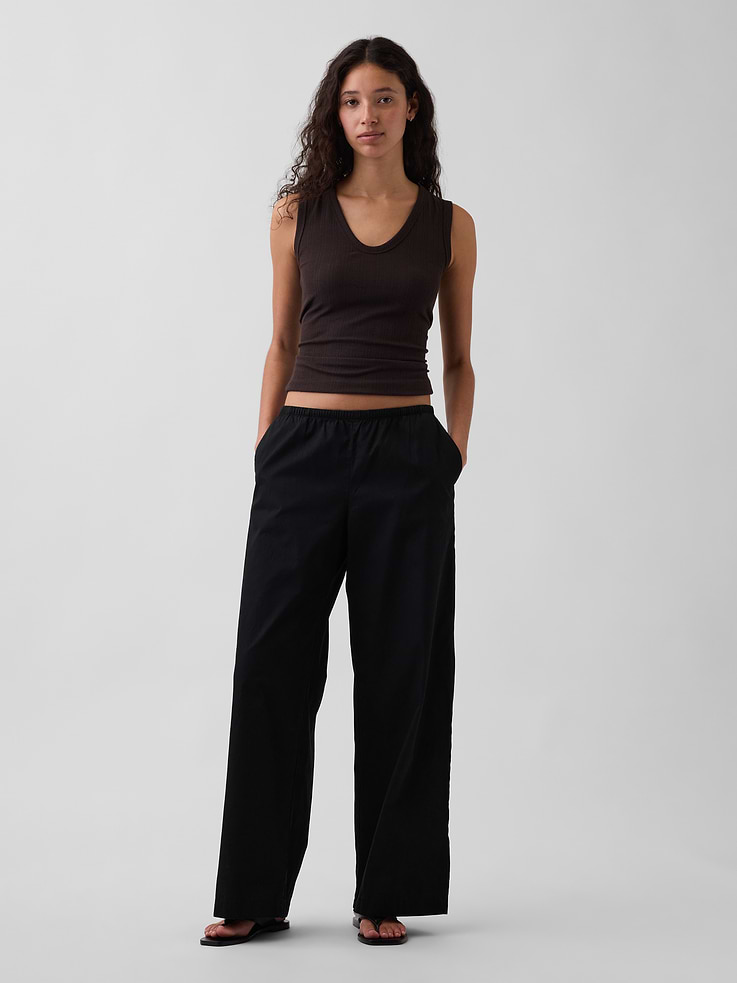 Image number 1 showing, Mid Rise Poplin Relaxed Easy Wide-Leg Pants