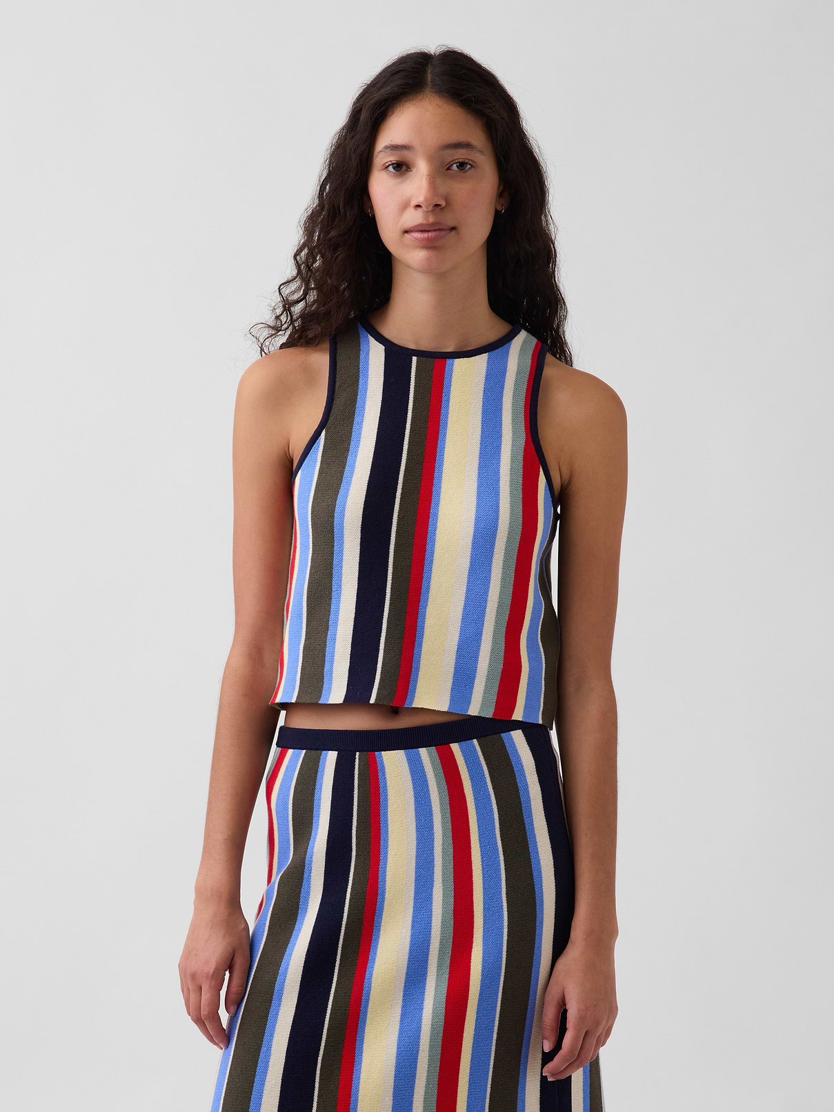 100% Cotton Stripe Halter Sweater Tank