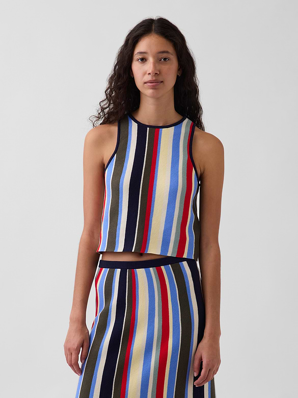 100% Cotton Stripe Halter Sweater Tank