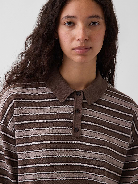 100% Cotton Relaxed Polo Sweater