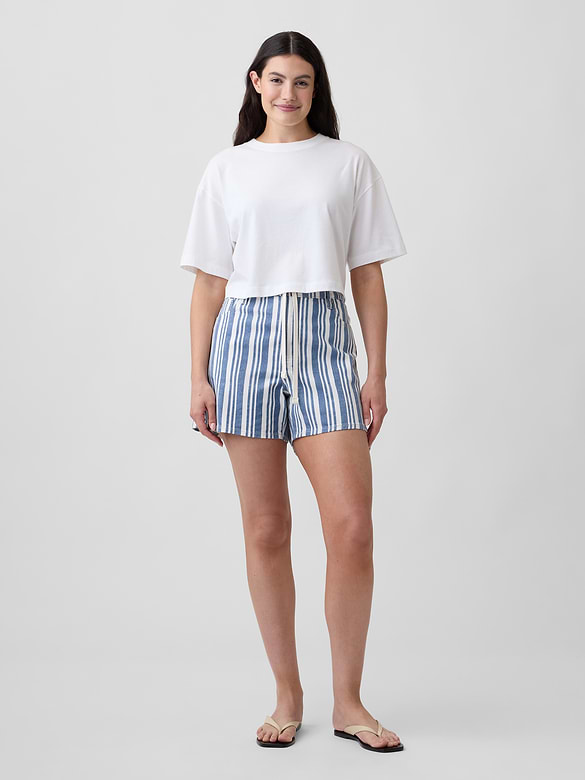 Drawstring Denim Midi Shorts