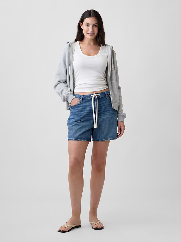 SuperSoft Drawstring Denim Midi Shorts