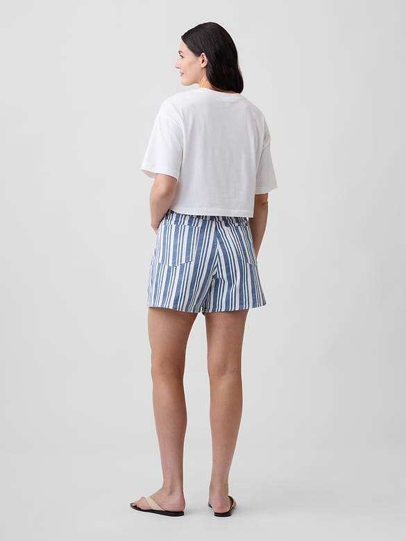 Drawstring Denim Midi Shorts