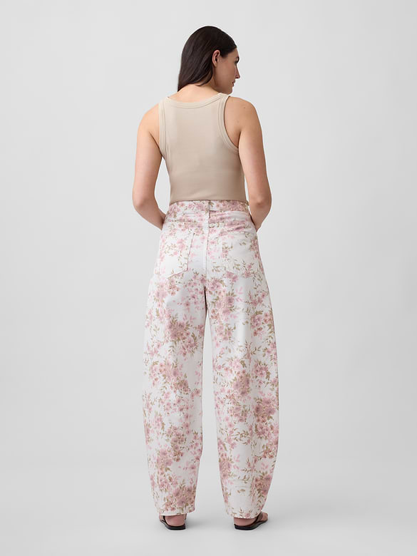 High Rise Print Barrel Jeans